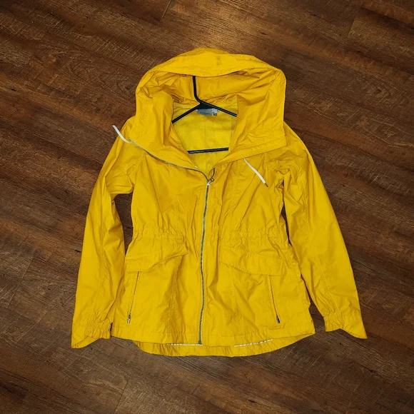 ATHLETA Outbound Anorak Classic Yellow Hooded Rain Jacket Women Sz S Cinch Back - Picture 2 of 7
